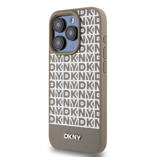 Husa iPhone 15 Pro Max - DKNY Leather Printed Pattern Metal Logo MagSafe (DKHMP15XPSOSPW) - Brown