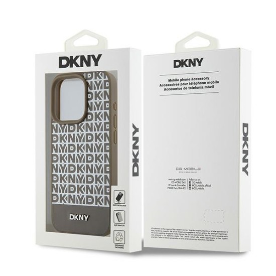 Husa iPhone 15 Pro Max - DKNY Leather Printed Pattern Metal Logo MagSafe (DKHMP15XPSOSPW) - Brown