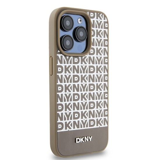 Husa iPhone 15 Pro Max - DKNY Leather Printed Pattern Metal Logo MagSafe (DKHMP15XPSOSPW) - Brown