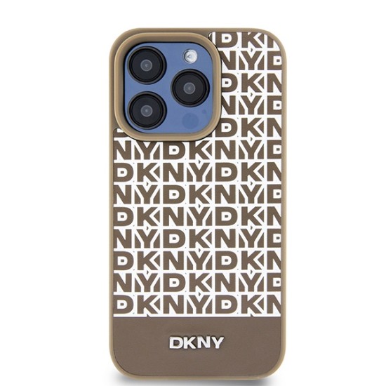 Husa iPhone 15 Pro Max - DKNY Leather Printed Pattern Metal Logo MagSafe (DKHMP15XPSOSPW) - Brown