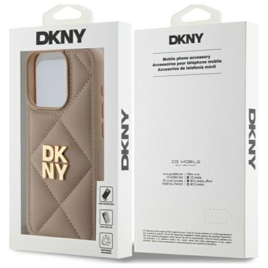 Husa iPhone 15 Pro Max - DKNY Leather Quilted Stack Logo (DKHCP15XPQDSLE) - Beige