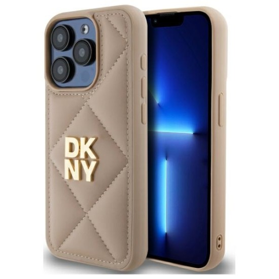 Husa iPhone 15 Pro Max - DKNY Leather Quilted Stack Logo (DKHCP15XPQDSLE) - Beige