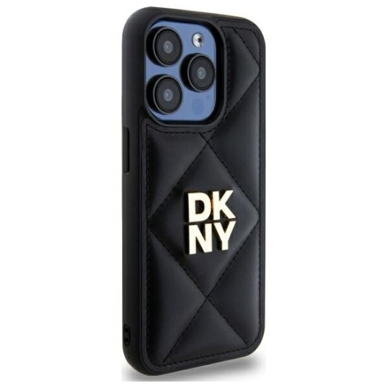 Husa iPhone 15 Pro Max - DKNY Leather Quilted Stack Logo (DKHCP15XPQDSLK) - Black