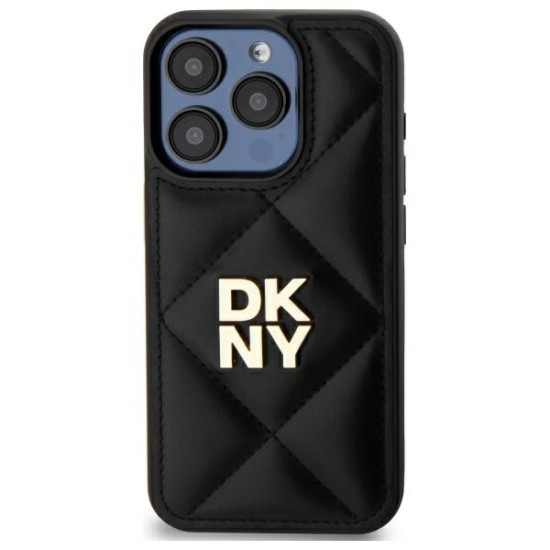 Husa iPhone 15 Pro Max - DKNY Leather Quilted Stack Logo (DKHCP15XPQDSLK) - Black