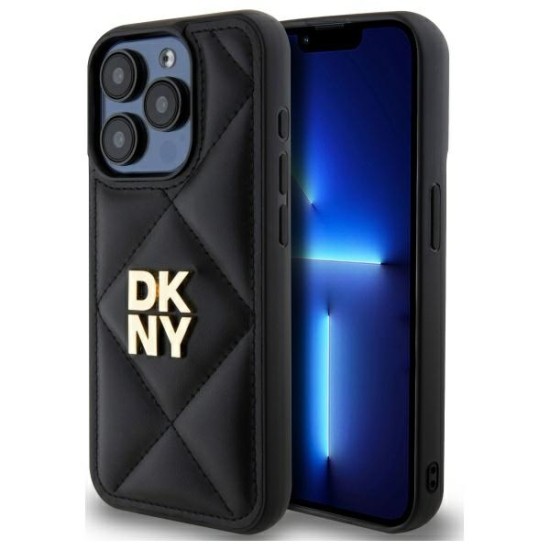 Husa iPhone 15 Pro Max - DKNY Leather Quilted Stack Logo (DKHCP15XPQDSLK) - Black