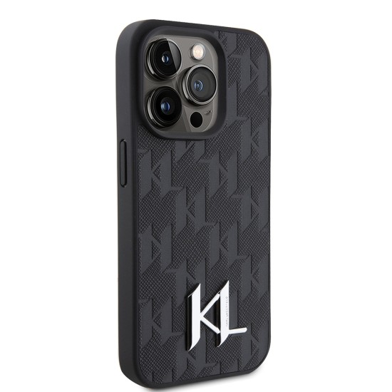 Husa iPhone 15 Pro Max - Karl Lagerfeld Hardcase Leather Monogram (KLHCP15XPKLPKLK) - Hot Stamp Metal Logo