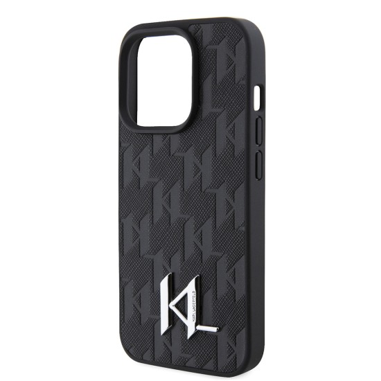 Husa iPhone 15 Pro Max - Karl Lagerfeld Hardcase Leather Monogram (KLHCP15XPKLPKLK) - Hot Stamp Metal Logo