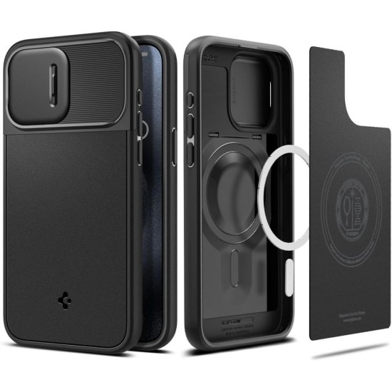 Husa iPhone 15 Pro - Spigen Optik Mag Armor - Black