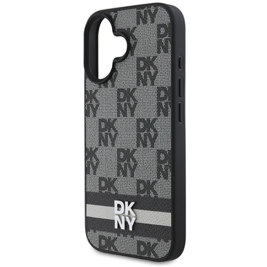 Husa iPhone 16 - DKNY Leather Hardcase Checkered Pattern & Printed Stripes(DKHCP16SPCPTSSK) - Black