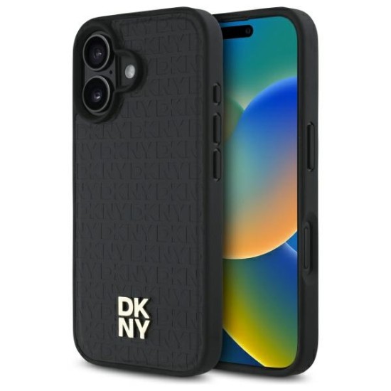 Husa iPhone 16 - DKNY Leather Hardcase Repeat Pattern Stack Logo MagSafe (DKHMP16SPSHRPSK) - Black