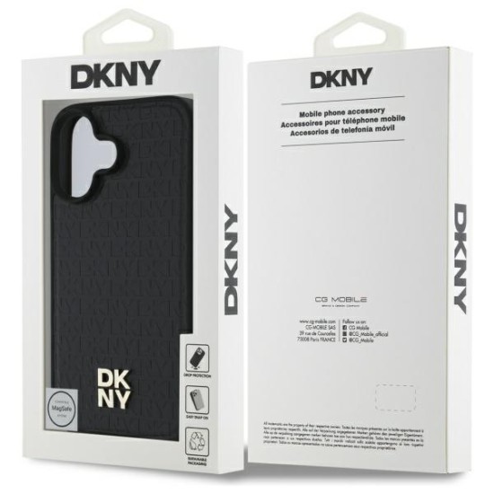 Husa iPhone 16 - DKNY Leather Hardcase Repeat Pattern Stack Logo MagSafe (DKHMP16SPSHRPSK) - Black