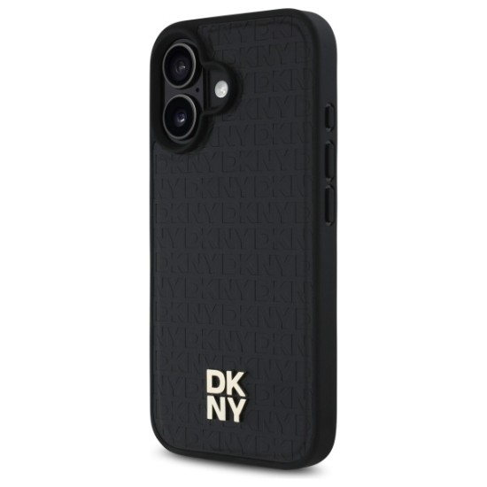 Husa iPhone 16 - DKNY Leather Hardcase Repeat Pattern Stack Logo MagSafe (DKHMP16SPSHRPSK) - Black