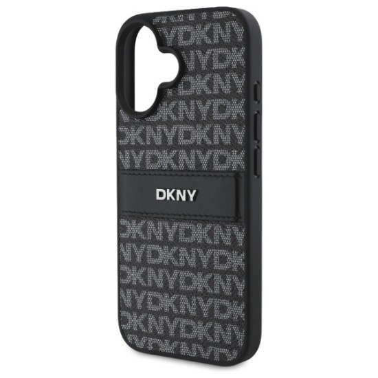 Husa iPhone 16 - DKNY Leather Hardcase Texture Pattern Tonal Stripe (DKHCP16SPRTHSLK) - Black