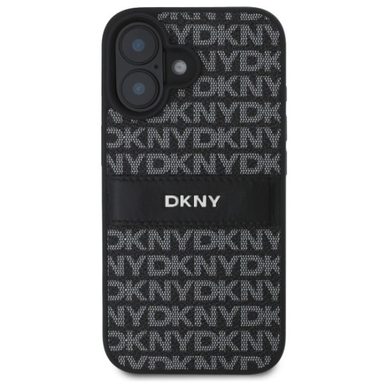 Husa iPhone 16 - DKNY Leather Hardcase Texture Pattern Tonal Stripe (DKHCP16SPRTHSLK) - Black