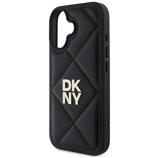 Husa iPhone 16 - DKNY Leather Quilted Stack Logo (DKHCP16SPQDSLK) - Black