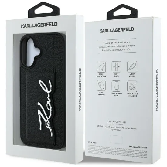 Husa iPhone 16 - Karl Lagerfeld Hardcase Leather Cardslot (KLHCP16SPGPVKSK) - Metal Signature Husa iPhone 16 - Karl Lagerfeld Hardcase Leather Cardslot (KLHCP16SPGPVKSK) - Metal Signature