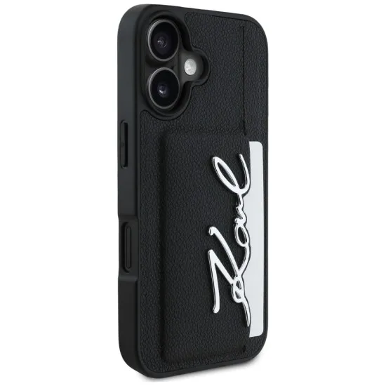 Husa iPhone 16 - Karl Lagerfeld Hardcase Leather Cardslot (KLHCP16SPGPVKSK) - Metal Signature Husa iPhone 16 - Karl Lagerfeld Hardcase Leather Cardslot (KLHCP16SPGPVKSK) - Metal Signature