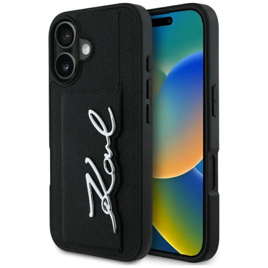 Husa iPhone 16 - Karl Lagerfeld Hardcase Leather Cardslot (KLHCP16SPGPVKSK) - Metal Signature Husa iPhone 16 - Karl Lagerfeld Hardcase Leather Cardslot (KLHCP16SPGPVKSK) - Metal Signature
