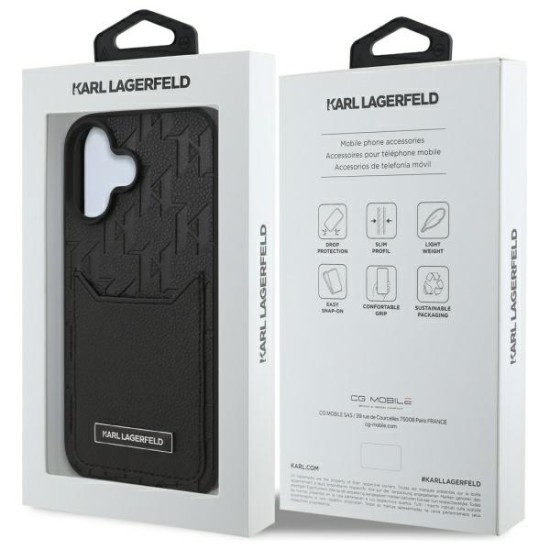 Husa iPhone 16 - Karl Lagerfeld Hardcase Leather Cardslots (KLHCP16SPGKHPRPK) - Monogram