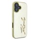 Husa iPhone 16 - Karl Lagerfeld Hardcase Leather (KLHCP16SPFMFBKMD) - Gold Metal Signature