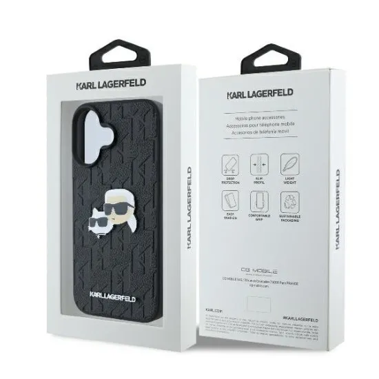 Husa iPhone 16 - Karl Lagerfeld Hardcase Leather Monogram (KLHCP16SPGKLKCPK) - Karl&Chaoupette Head Pin Husa iPhone 16 - Karl Lagerfeld Hardcase Leather Monogram (KLHCP16SPGKLKCPK) - Karl&Chaoupette Head Pin
