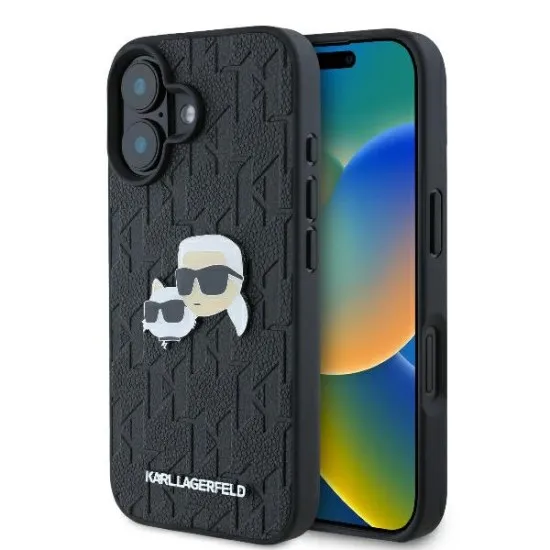 Husa iPhone 16 - Karl Lagerfeld Hardcase Leather Monogram (KLHCP16SPGKLKCPK) - Karl&Chaoupette Head Pin Husa iPhone 16 - Karl Lagerfeld Hardcase Leather Monogram (KLHCP16SPGKLKCPK) - Karl&Chaoupette Head Pin