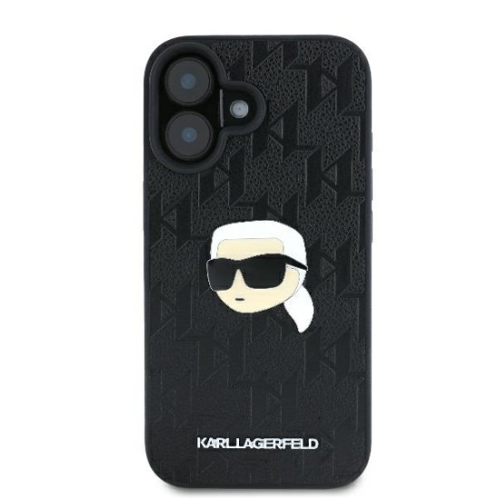 Husa iPhone 16 - Karl Lagerfeld Hardcase Leather Monogram (KLHCP16SPGKLKIPK) - Karl Head Pin