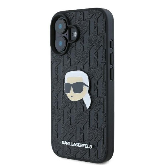 Husa iPhone 16 - Karl Lagerfeld Hardcase Leather Monogram (KLHCP16SPGKLKIPK) - Karl Head Pin