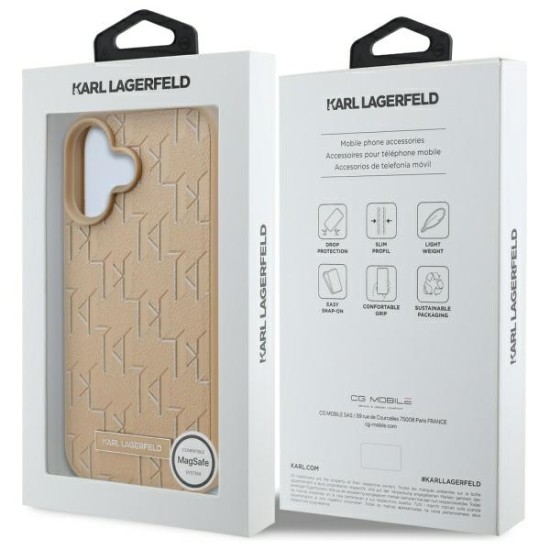 Husa iPhone 16 - Karl Lagerfeld Leather MagSafe (KLHMP16SPKHPORPE) - Beige Hot Stamp