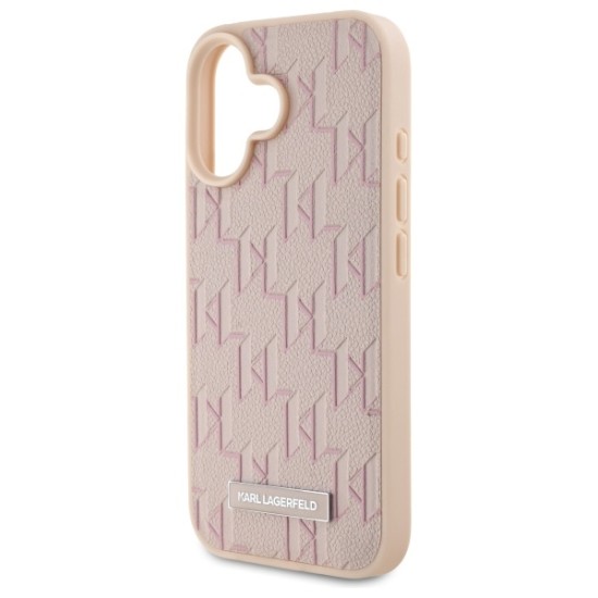 Husa iPhone 16 - Karl Lagerfeld Leather MagSafe (KLHMP16SPKHPORPP) - Pink Hot Stamp