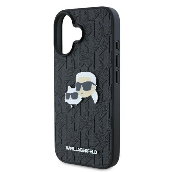 Husa iPhone 16 Plus - Karl Lagerfeld Hardcase Leather Monogram (KLHCP16MPGKLKCPK) - Karl&Chaoupette Head Pin