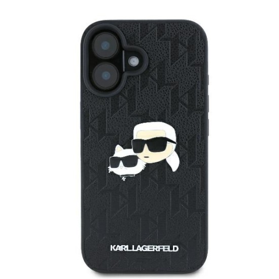 Husa iPhone 16 Plus - Karl Lagerfeld Hardcase Leather Monogram (KLHCP16MPGKLKCPK) - Karl&Chaoupette Head Pin