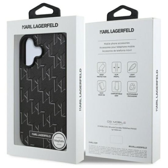 Husa iPhone 16 Plus - Karl Lagerfeld Leather MagSafe (KLHMP16MPKHPORPK) - Hot Stamp