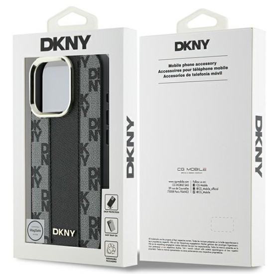 Husa iPhone 16 Pro - DKNY Leather Hardcase Checkered Pattern Magsafe (DKHMP16LPCPVSLK) - Black