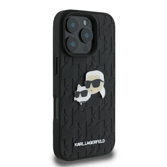 Husa iPhone 16 Pro - Karl Lagerfeld Hardcase Leather Monogram (KLHCP16LPGKLKCPK) - Karl&Chaoupette Head Pin