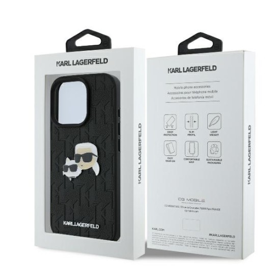 Husa iPhone 16 Pro - Karl Lagerfeld Hardcase Leather Monogram (KLHCP16LPGKLKCPK) - Karl&Chaoupette Head Pin