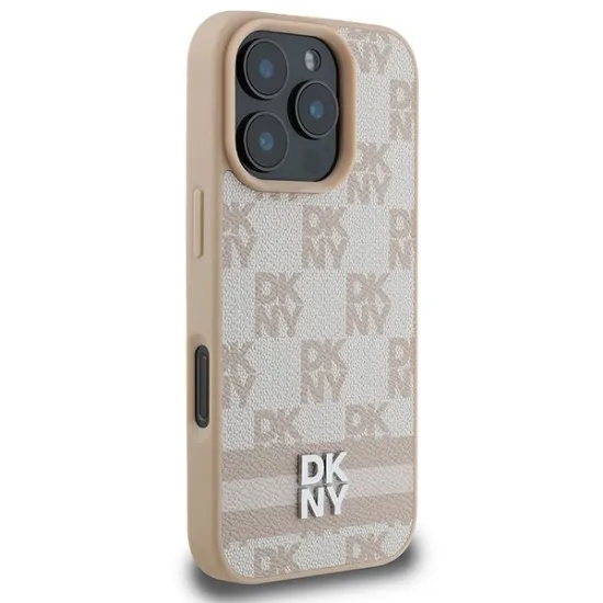 Husa iPhone 16 Pro Max - DKNY Leather Hardcase Checkered Pattern & Printed Stripes (DKHCP16XPCPTSSP) - Pink Husa iPhone 16 Pro Max - DKNY Leather Hardcase Checkered Pattern & Printed Stripes (DKHCP16XPCPTSSP) - Pink