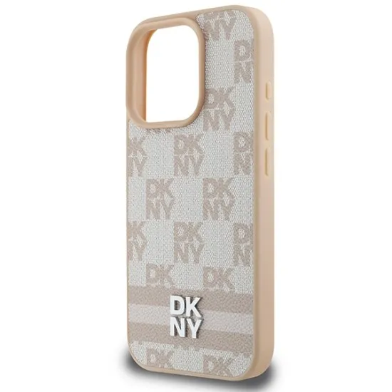 Husa iPhone 16 Pro Max - DKNY Leather Hardcase Checkered Pattern & Printed Stripes (DKHCP16XPCPTSSP) - Pink Husa iPhone 16 Pro Max - DKNY Leather Hardcase Checkered Pattern & Printed Stripes (DKHCP16XPCPTSSP) - Pink