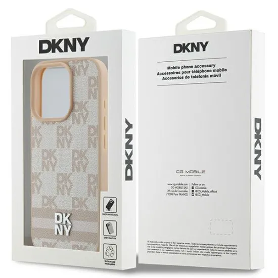 Husa iPhone 16 Pro Max - DKNY Leather Hardcase Checkered Pattern & Printed Stripes (DKHCP16XPCPTSSP) - Pink Husa iPhone 16 Pro Max - DKNY Leather Hardcase Checkered Pattern & Printed Stripes (DKHCP16XPCPTSSP) - Pink