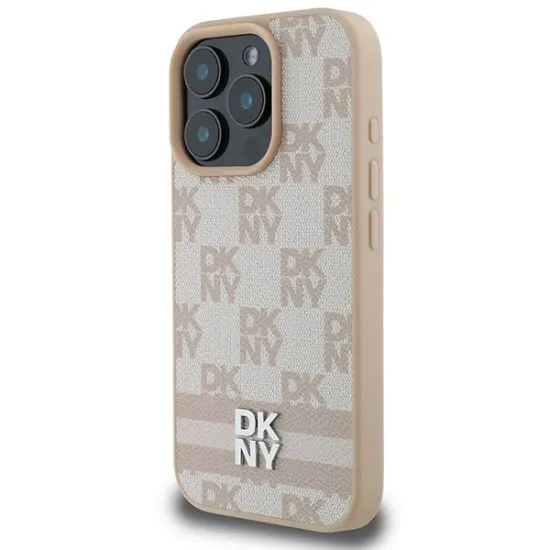 Husa iPhone 16 Pro Max - DKNY Leather Hardcase Checkered Pattern & Printed Stripes (DKHCP16XPCPTSSP) - Pink Husa iPhone 16 Pro Max - DKNY Leather Hardcase Checkered Pattern & Printed Stripes (DKHCP16XPCPTSSP) - Pink