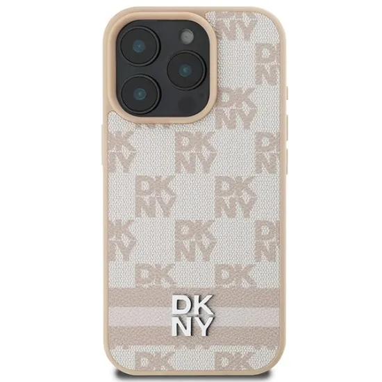Husa iPhone 16 Pro Max - DKNY Leather Hardcase Checkered Pattern & Printed Stripes (DKHCP16XPCPTSSP) - Pink Husa iPhone 16 Pro Max - DKNY Leather Hardcase Checkered Pattern & Printed Stripes (DKHCP16XPCPTSSP) - Pink