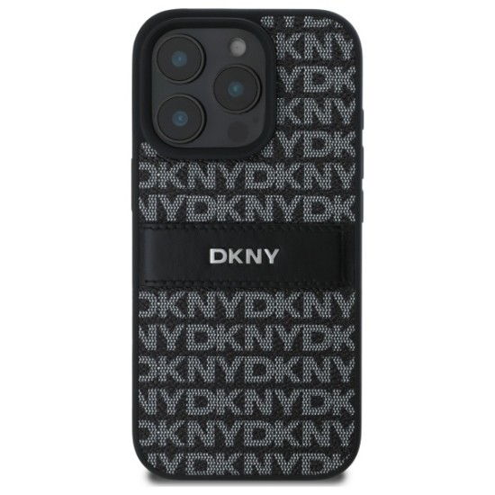 Husa iPhone 16 Pro Max - DKNY Leather Hardcase Texture Pattern Tonal Stripe (DKHCP16XPRTHSLK) - Black