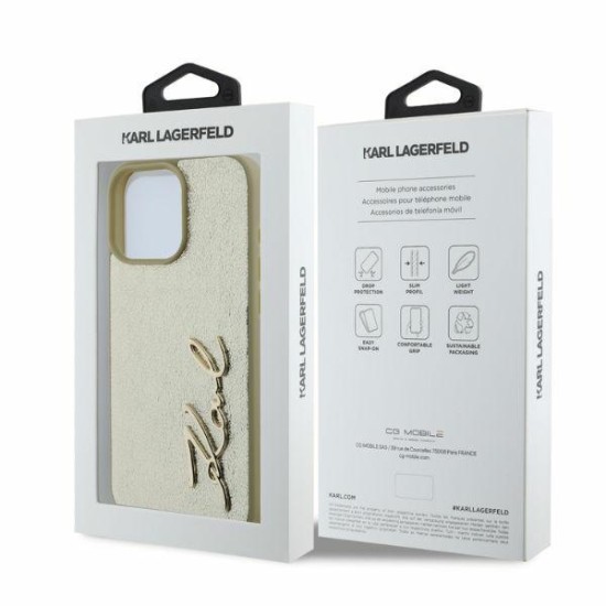 Husa iPhone 16 Pro Max - Karl Lagerfeld Hardcase Leather (KLHCP16XPFMFBKMD) - Gold Metal Signature