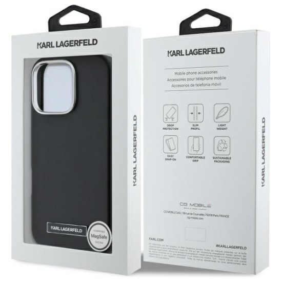 Husa iPhone 16 Pro Max - Karl Lagerfeld Leather MagSafe (KLHMP16XPGMSRPK) - FW Metal Plate