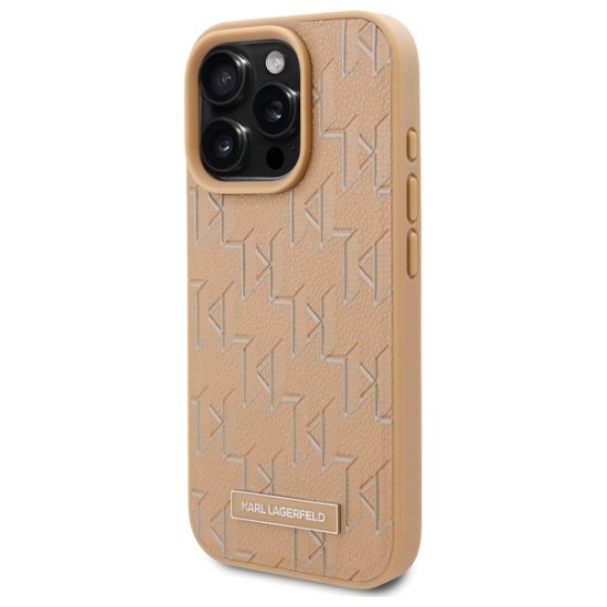 Husa iPhone 16 Pro Max - Karl Lagerfeld Leather MagSafe (KLHMP16XPKHPORPE) - Beige Hot Stamp