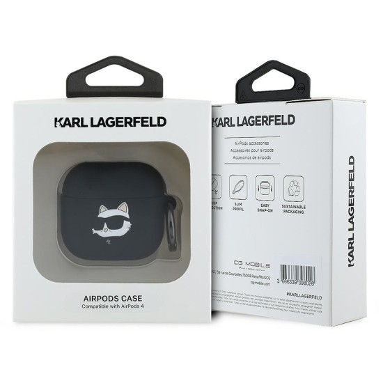 Husa pentru Apple AirPods 4 - Karl Lagerfeld Silicone Choupette Head 3D (KLA4RUNCHK) - Black