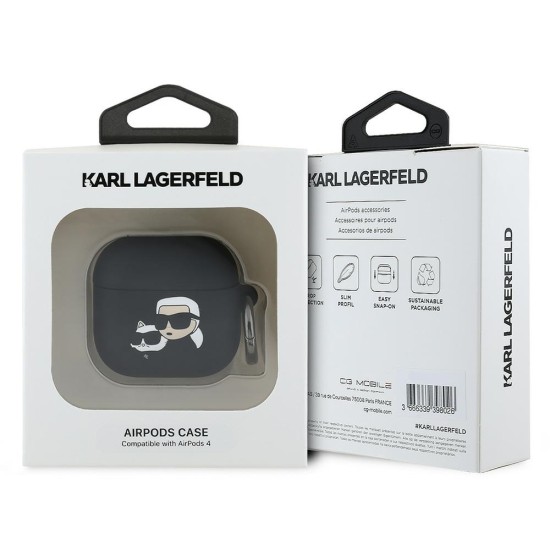 Husa pentru Apple AirPods 4 - Karl Lagerfeld Silicone Karl&Chaupette Head 3D (KLA4RUNKCHK) - Black Husa pentru Apple AirPods 4 - Karl Lagerfeld Silicone Karl&Chaupette Head 3D (KLA4RUNKCHK) - Black