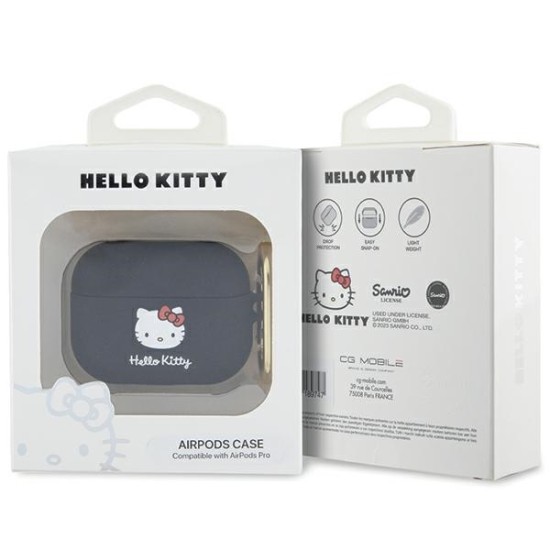 Husa pentru Apple AirPods Pro 1 - Hello Kitty Silicone 3D Kitty Head (HKAP3DKHSK) - Black
