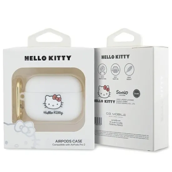 Husa pentru Apple AirPods Pro 2 - Hello Kitty Silicone 3D Kitty Head (HKAP23DKHSH) - White