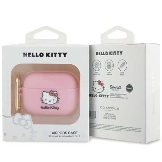 Husa pentru Apple AirPods Pro 2 - Hello Kitty Silicone 3D Kitty Head (HKAP23DKHSP) - Pink